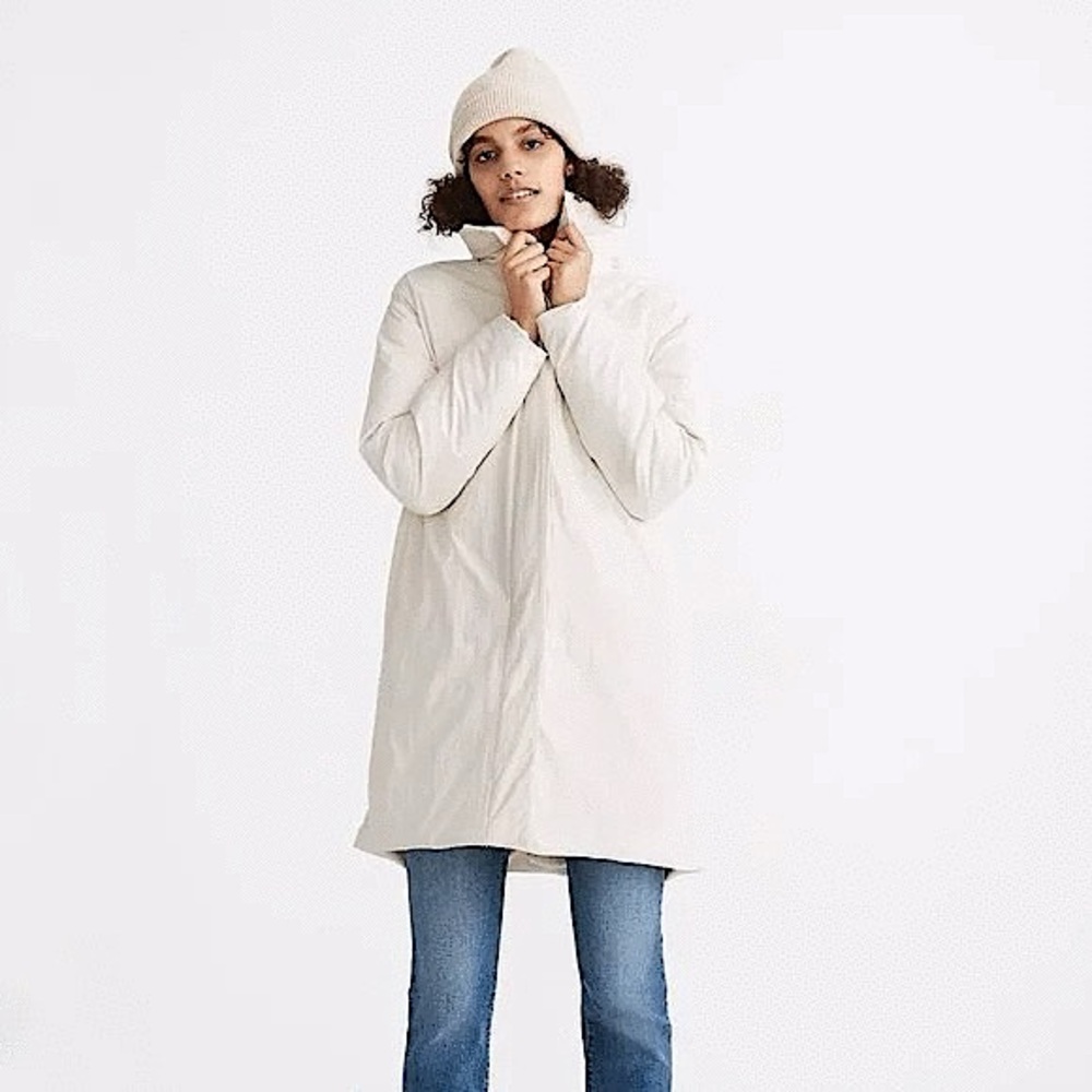 Madewell x Buffy White Mid-Length Puffer Coat Bleached Linen Size Extra Large